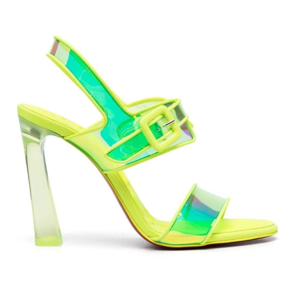 Christian Louboutin Duniss 100mm Leather and PVC Sandals Neon Yellow 36.5 - Picture 1 of 6
